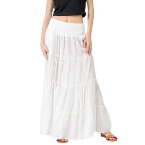 White Tiered Maxi Skirt - Lightweight Women's Skirt